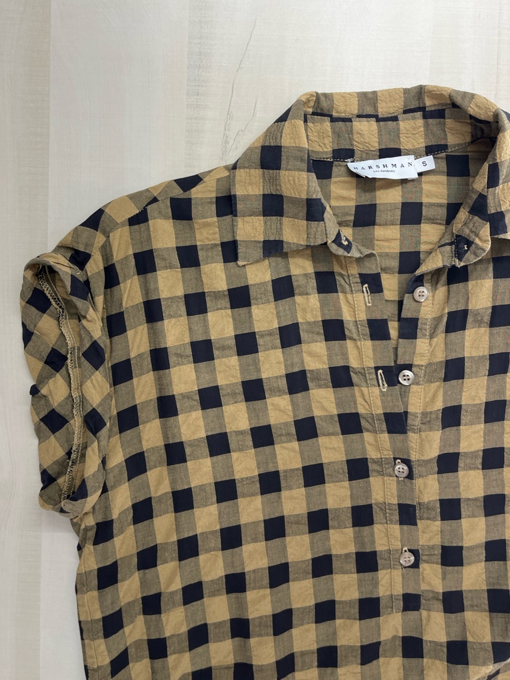 HARSHMAN plaid shirt dress textured small lagenlook - Picture 3 of 7